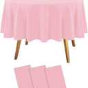 Childom Round Tablecloths,3 Pack 84 Inch Round Plastic Tablecloths Disposable Table Covers Pink Tablecloth for Indoor or Outdoor Parties Birthdays Weddings Holiday Dinner Anniversary Buffet Table