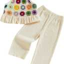 Baby Girl Outfits Crocheted Ruffled Camisole And Elastic Pants Set 
Beige, 18-24 Months