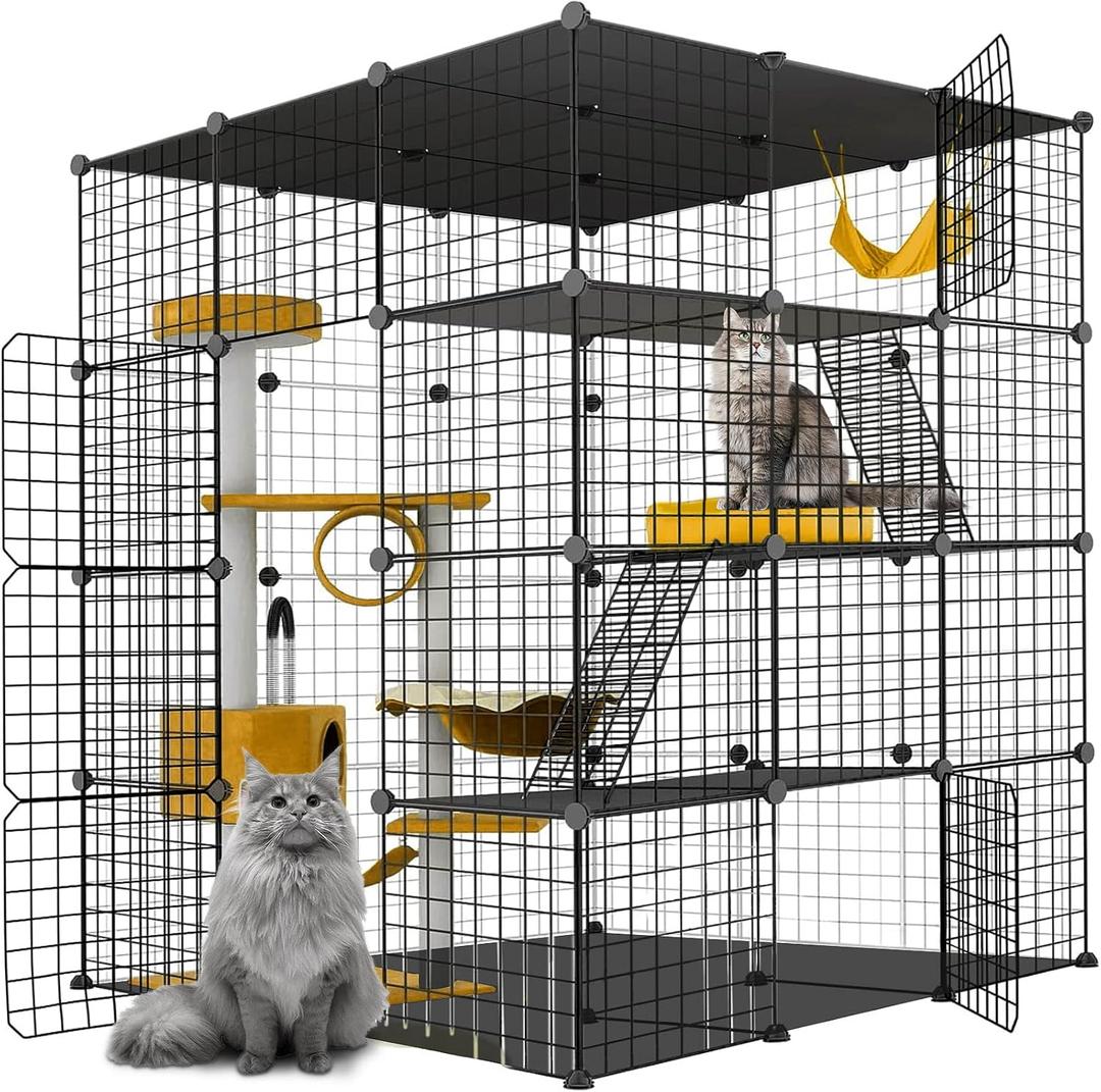 Large Cat Cage,Cat Cage Enclosure Indoor DIY Cat Playpen Detachable Metal Wire Kennels Crate Large Exercise Place Ideal, for 1-4 Cats,Ferret, Chinchilla, Rabbit, Small Animals