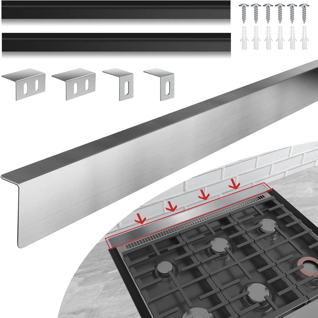 30" Slide-in Range Rear Filler Kit W10113901A with 2pcs Silicone Stove Gap Covers, Cooktop Trim Kit Between Stove and Backsplash for Whirlpool & Most Brand, 316 Stainless Steel (Silver) (Silver)
