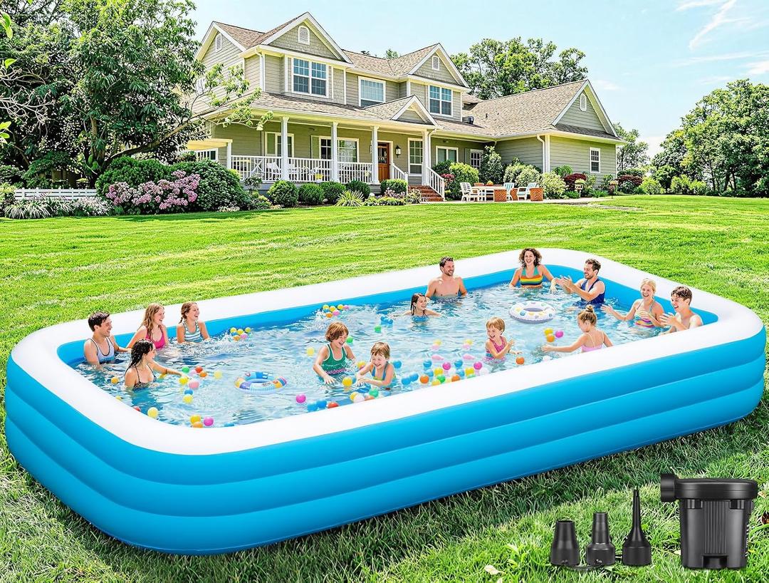 Extra Large Inflatable Pool for Adults, 180"x76"x22" Oversized Thickened Swimming Pool with Air Pump, Full Size Family Big Blow Up Pools for Backyard Garden Lawn Indoor Outdoor Summer Water Party