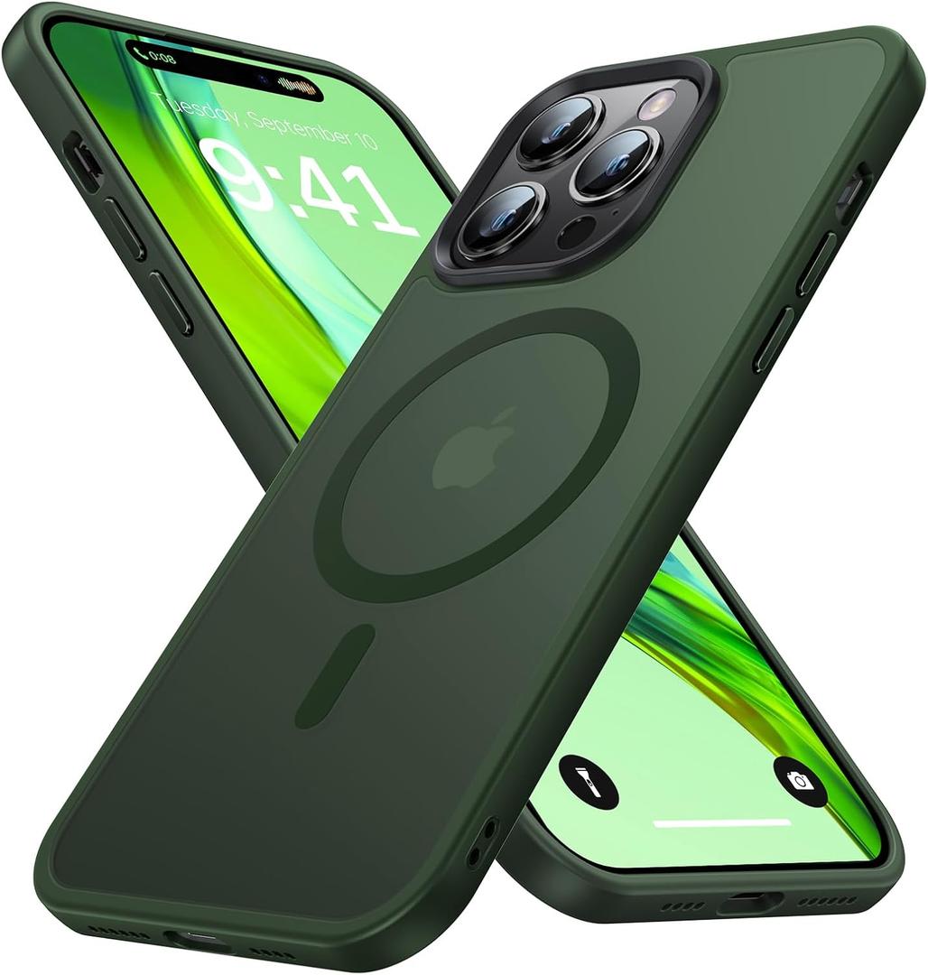 Magnetic for iPhone 14 Pro Case [Compatible with MagSafe] [Strong Magnetic] [10FT Military Grade Protective] Translucent Matte Slim Case for iPhone 14 Pro Phone Case (6.1"), Alpine Green