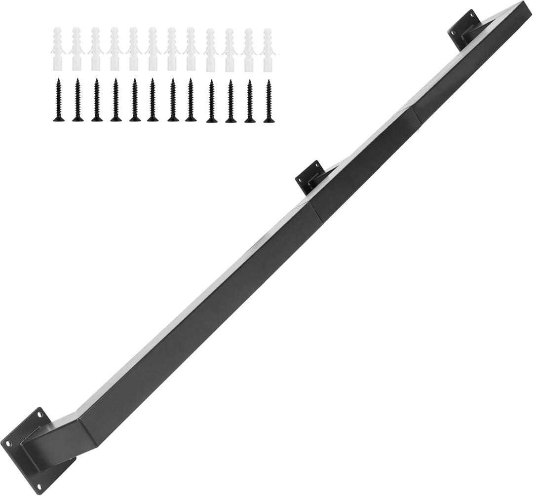 6.6 Feet Square Tube Handrail, Wall Mount Industrial Modern Staircase Handrail for Indoor Outdoor Steps, 600lbs Load Capacity, Metal Non-Slip Grab Handle for Stairs Loft Porch, Matte Black