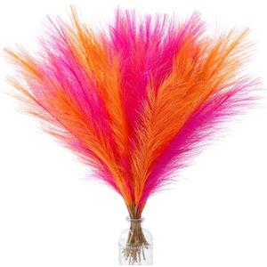 Alecono Pampas Grass 17in , Orange and Hot Pink Artificial Faux Fluffy Pampas Grass Decor for Home Wedding Centerpieces Party
