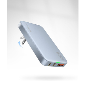 65W GaN USB C Wall Charger Block,3 Port Ultra Thin Flat USB-C Charging Plug,Foldable USB Power Adapter for MacBook,iPhone 15/16,Samsung (Blue)