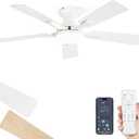 ZMISHIBO 42 Inch Ceiling Fan with Light, App&Remote Control, Flush Mount Low Profile, Dimmable 20W LED Light, Quiet Reversible Motor for Bedroom, Living Room, Apartment, White