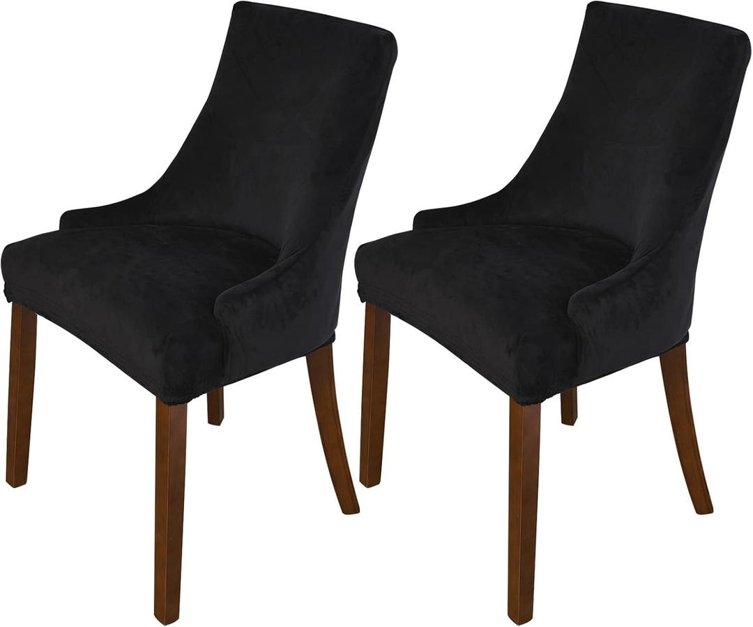 MIFXIN Velvet Wingback Side Chair Covers Slipcover Stretch Washable Sloping Armchair Accent Chair Protector Seat Cover for Dining Room Banquet Home Decor (2 Pack, Black)