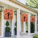 Artificial Fake Fall Hanging Flowers Plants Basket for Outdoor Autumn Decoration, Faux Silk Morning Glory Long Vines Realistic UV Resistant for Outside Home Porch Garden (Fall Orange+Light Orange)