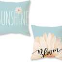ONWAY Spring Summer Lumbar Pillow Covers 16x16 Inch Farmhouse Daisy Throw Pillow Cover Sunshine Bloom Decorative Cushion Case for Sofa Couch Home Bed Set of 2 (Blue)