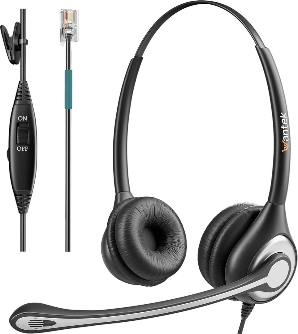 Wantek RJ9 Telephone Headset with Microphone Noise Cancelling, Office Phone Headset Compatible with Plantronics S12 Polycom VVX310 VVX410 VVX411 Avaya 1416 ShoreTel 230 Allworx NEC Landline Phones