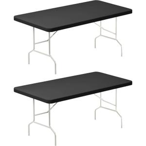 6FT Picnic Black Spandex Table Cloth - 2 Pack Fitted Rectangle Tablecloth for Folding Tables, Washable Table Cover for Outdoor, Camping, Picnic, Banquet and Party(30" x 72")
