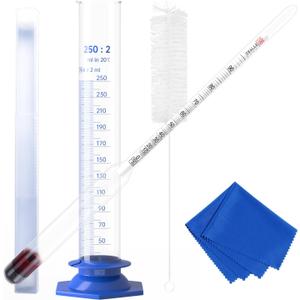 Hydrometer Alcohol 0200 Proof & Tralle with Glass Test Jar Kit, Lab-Grade Glass Dual Scale for Accurate High-Proof Spirit Testing Moonshine Whiskey Spirits Liquor Proofing Distilling
