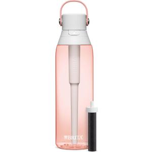 Brita Hard-Sided Plastic Premium Filtering Water Bottle, BPA-Free, Reusable, Replaces 300 Plastic Water Bottles, Filter Lasts 2 Months or 40 Gallons, Includes 1 Filter, Blush - 26 oz.