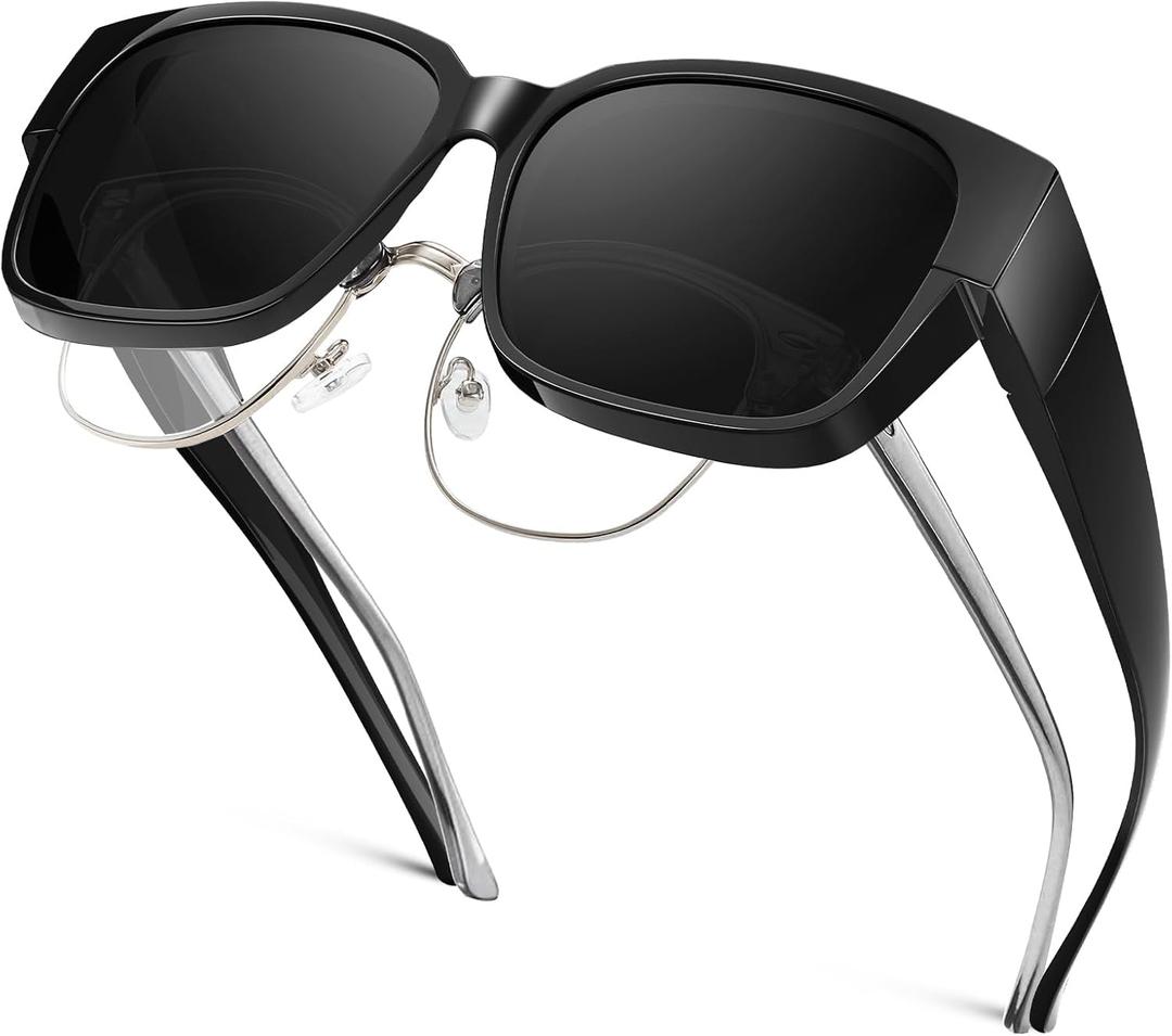 Night Vision Driving Glasses Fit Over Eyeglasses for Men Women, Anti Glare Polarized Night time Glasses Yellow Lens (A07 Black Frame/Grey Lens)