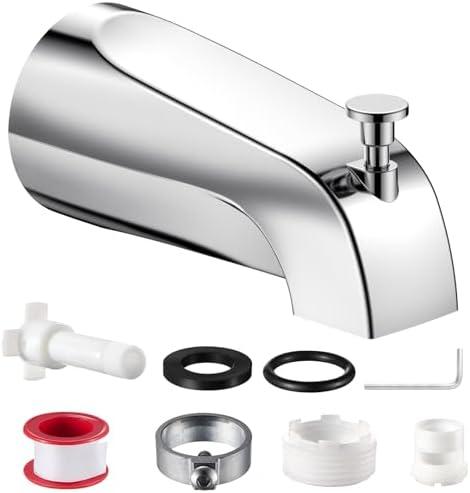 Universal Bathtub Tub Spout with Diverter, Fits 1/2" Slip-Fit Copper Pipe and 1/2" IPS & 3/4" IPS Thread Connections, Bathroom Tub Faucet Replacement with Adapters, PTFE Tape and Hex Wrench (Chrome)