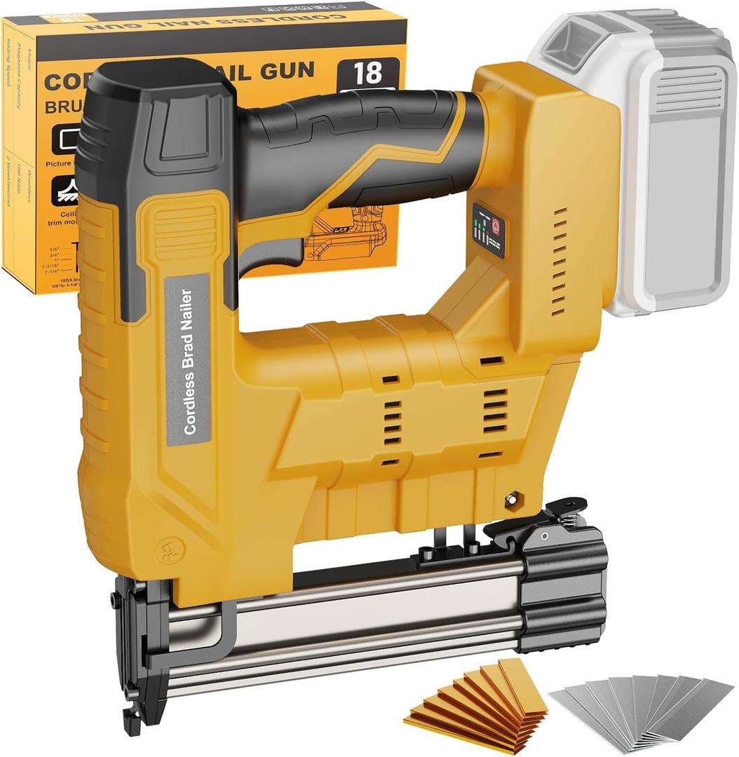 Cordless Nail Gun Compatible with Dewalt 20V Battery, 18 Gauge 2-in-1 Electric Brad Nailer/Staple Gun, Battery Powered Nail Guns with 800 Nails & 800 Staples for Wood Carpentry, Tool Only