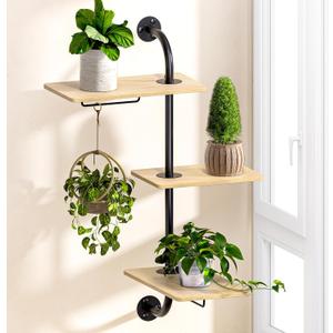 SS Rotating Window Plant Shelves Indoor, 3-Tier Wall Plant Holder, Metal Plant Stand Indoor for Optimal Sunlight, Space-Saving Design and Enhance Home Decor,16 inch