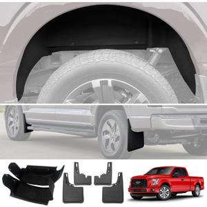 Wheel Well Liner with Mud Flaps Fit for 2021-2024 F150 Accessories, Wheel Well Guards Mud Guard Flaps for Ford F-150(Not Fit Raptor/Lightning, Not Fit Fender Flares)