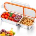 AIERSA Reusable Snack Containers with Lids, Stainless Steel Double/ 2 Compartment Snack Box Container, Divided Grab and Go Snack Container for Take-out Condiments, Leakproof, Pack of 3