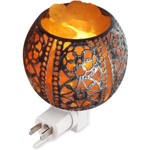 Salt Night Light, Natural Wall Light Salt Lamp with 2 Bulbs, Himalayan Rocks Salt Lamp with Spherical Metal Basket Gift (Orange)