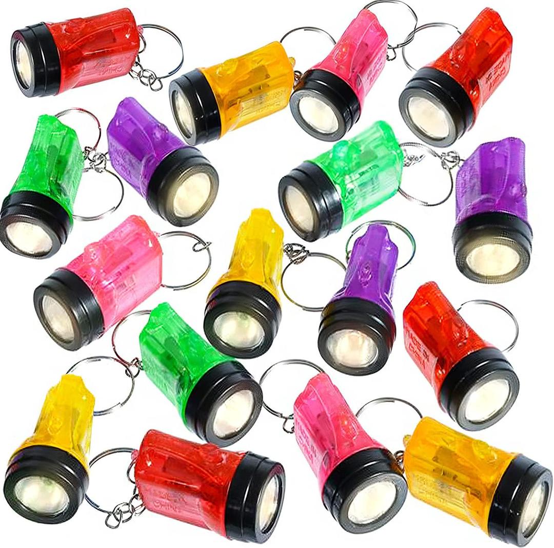 ArtCreativity Mini Flashlight Keychains, Pack of 24, LED Key Chains for Kids in Assorted Colors, 1.5 Inch Durable Plastic Keyholders, Birthday Party Favors, Goodie Bag Fillers