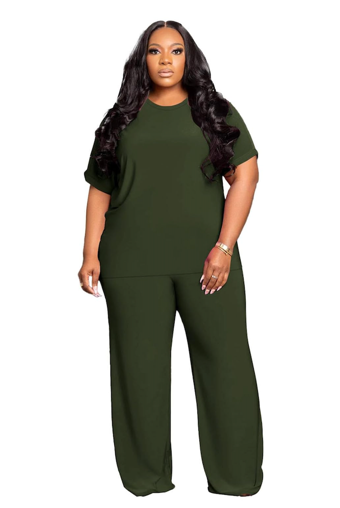 Women's Plus Size Two Piece Outfits Sweatsuits Sets Casual Short Sleeve Tops Baggy Wide Leg Pants Tracksuit Sets, 2XL