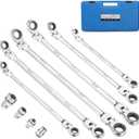 6-Piece Extra Long Flex-Head Ratcheting Wrench Set, 72-Tooth Double Box End Wrench Set, CR-V Steel ratcheting wrenches with Metric 8mm - 19mm
