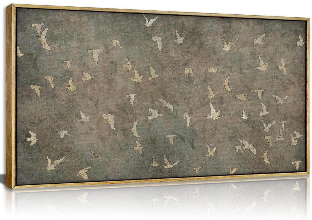 Large Wood Framed Bird Silhouette Wall art,Vintage-Inspired Flying Birds Canvas Print,Rustic Natural scenery Picture Poster,Modern Art Calm Warm Painting Artwork for Bedroom Living Room Office