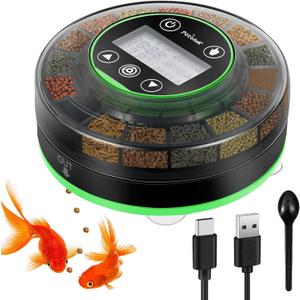 Automatic Fish Feeder for Aquarium - Moisture-Proof and Precision Feeding Betta Vacation Feeder, USB Rechargeable Auto Fish Food Dispenser with Timer,LCD Display