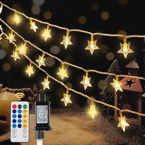 HEYFUNi Warm White Star String Lights,39FT 100LED Plug in Fairy Twinkle Lights with 8 Modes Waterproof for Indoor Outdoor Christmas Tree, Home, Girls Room, Garden, Party, Wedding Decor(Warm White)