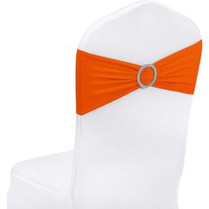 Peomeise 50pcs Orange Spandex Chair Sashes with Buckle Slider for Wedding, Party Decoration