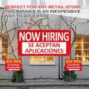 1 Pcs 2 x 4 ft Now Hiring Banner and 2 Pcs 18 x 24 Inch Now Hiring Yard Sign with Stakes Se Aceptan Aplicaciones English and Spanish Bilingual Signage Outdoor Indoor for Business and Stores