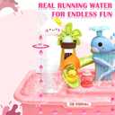 Water Table for Toddlers 1-3, Kids Play Sink for Toddlers with Pump, Whale Slide, Waterfall Shower & Pretend Kitchen Accessories, Summer Baby Water Toy for Outdoor Backyard Sensory Play (Pink)