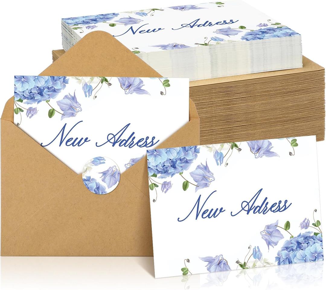 Affrolling 50 Sets Change of Adress Postcards with Envelopes New Adress Cards for New Home Watercolor Hydrangea and Front Door Design Moving Announcement Cards for Housewarming(Hydrangea)