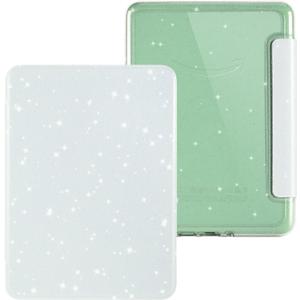 Giltter Case for 6.8" Kindle Paperwhite 11th Generation 2021 and 6.8" Kindle Paperwhite Signature Edition, PU Leather Cover, Transparent Hard Back Shell with Auto Sleep/Wake,Glitter White