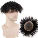 Men's Toupee 100% Remy Human Hair Natural Black Color Curly Toupee for Men Thin Skin Mono Net with PU around Hair Replacement System Hairpieces for Men (10x8 Inch)