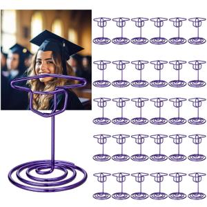 Rtteri 30 Pcs Grad Cap Graduation Picture Display 2 Inch Purple Photo Holders for Centerpieces Graduation Table Number Holders Card Stands for Class of 2026 Grad Party Supplies