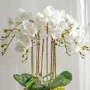 Artificial Orchid Plant, 35 Inch 4 Pcs Phalaenopsis Flowers with Leaves, Real Touch Orchid Stems for Home Decoration