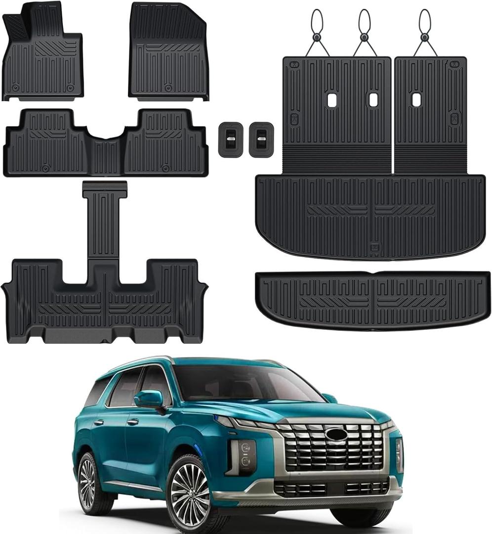 for Hyundai Palisade 2020-2024 2025 Floor Mats Cargo Mat with Backrest Mats and Trunk Lower Mat, All Weather TPE Cargo Liner Trunk Mat for Palisade Calligraphy Car Mat 7/8 Seat Accessories