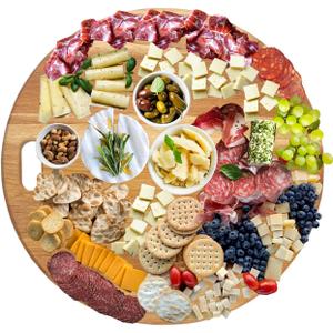LUX Oak Wood Diameter 19 inches Oversized Charcuterie Board | extra Large Cheese Board | Serving Board With Handle for Serving Cheeses, Meats, Crackers | Unique Gift Round Kitchen Cutting Board