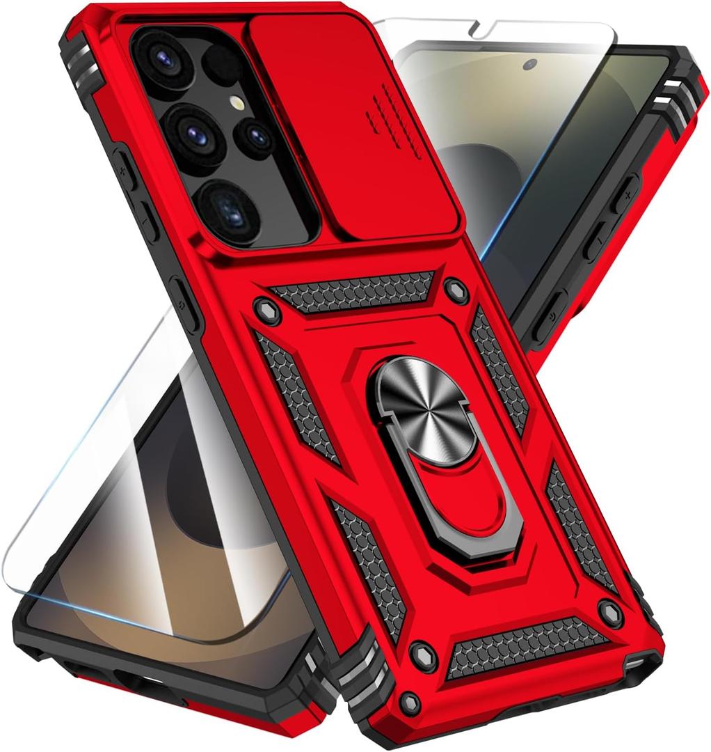 SunStory Case for Samsung Galaxy S25 Ultra Case with HD Screen Protector & Kickstand & Slide Camera Cover,[ Military-Grade ] Protective Phone Case for Galaxy S25 Ultra 6.9",Red