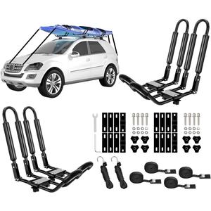 DRSPORTS 2 Pairs Heavy Duty Universal J-Bar Kayak Rack Roof Top Carrier for Kayak Canoe Paddle Boat Mounted on Car SUV, Car and Truck Crossbar with 4 pcs Tie Down Straps