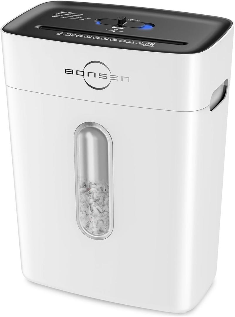 BONSEN White Shredders for Home Office, 10-Sheet Cross Cut Paper Shredder for Home Use, P-4 Security Level, Small Quiet Credit Card Shredders for Office with Jam Proof System, 4 Gallons Bin (S3201-W)