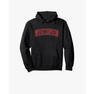 Wisconsin WI Retro Vintage Athletic Sports Design Red Style Pullover Hoodie Size Large