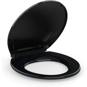 Round Toilet Seat, Slow Close Toilet Cover Seat for Easy Clean and Stain-Resistant, Plastic Toilet Seat With Cover, Quick-Release Hinges and Quick-Attach Hardware,Black