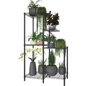 Xiofio Plant Stands for Indoor Plantsd Outdoor Plant Shelf, 6 Tier 10 Pots Flower Pots Holder Storage Shelf Flower Stands With hanger rod for Living Room Balcony and Garden,Black
