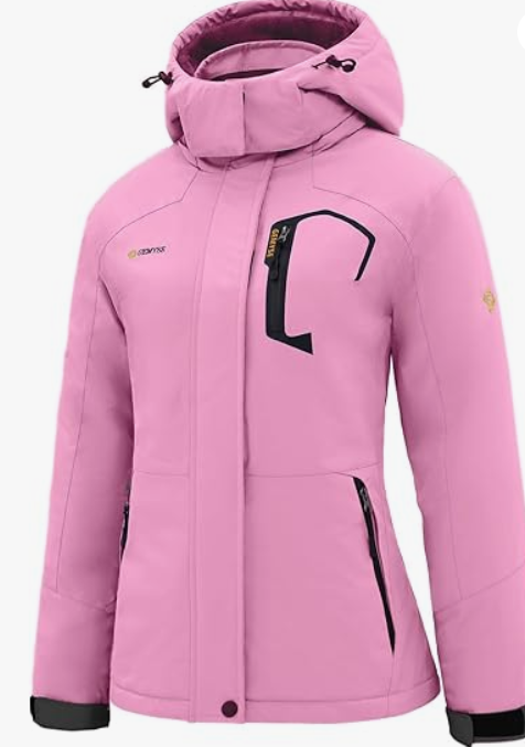 GEMYSE Women's Ski Snow Jacket Warm Winter Waterproof Coat Snowboard Rain Jacket Hooded Windproof Windbreaker (Pink, Smal)