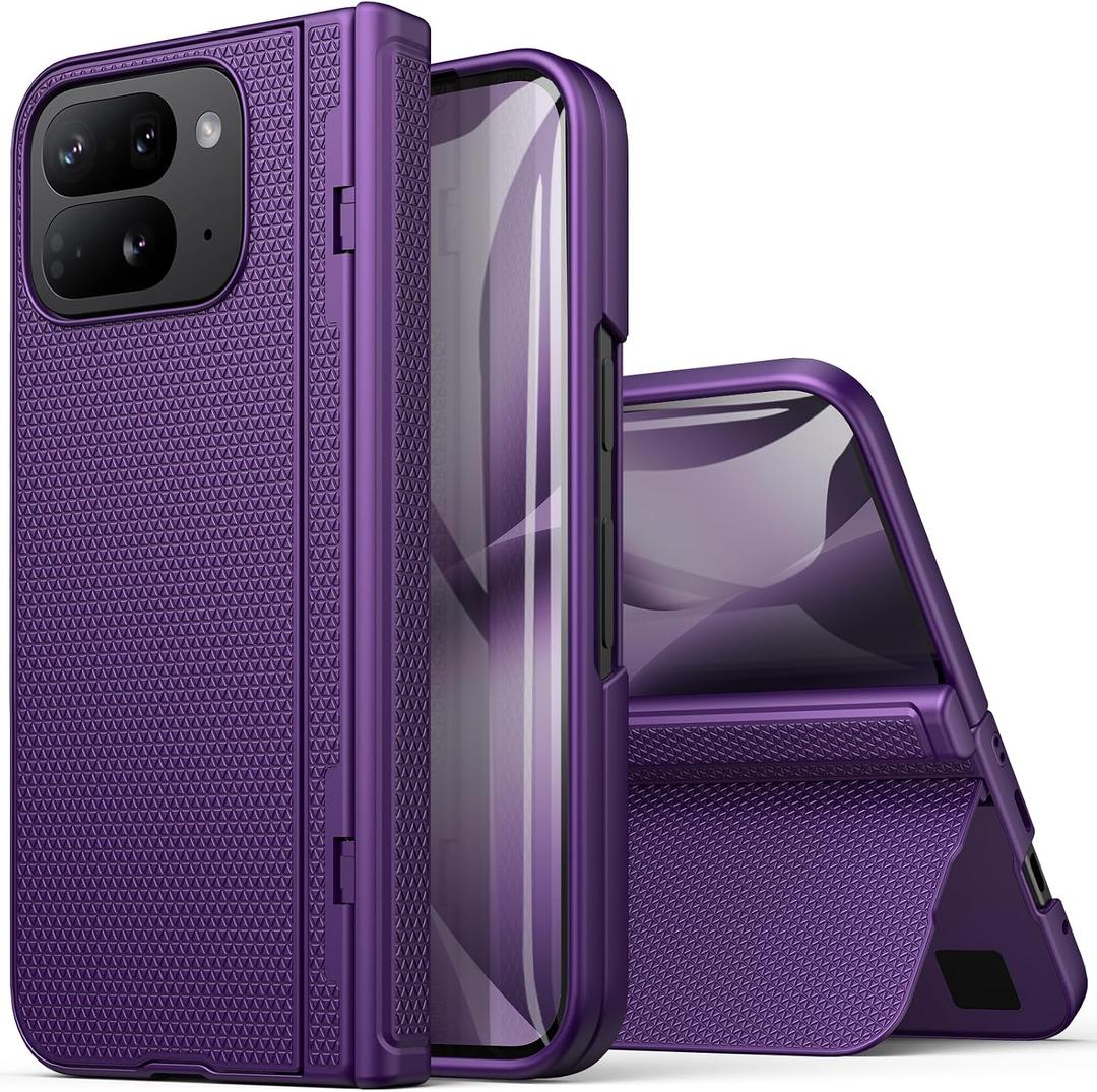 BXYJY for Google Pixel 10 Pro Fold Slim Case with Stand, Front Screen Protector, Hinge Protection, 360 Full Body Rugged Cover, Shockproof Protective Phone Case for Pixel 10 Pro Fold, Dark Purple