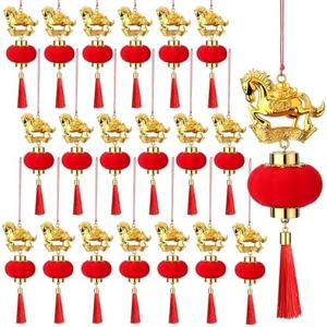 Tuanse 20 Pcs Mini Red Chinese Lanterns 2026 Chinese New Year Decorations Year of The Horse Ornaments for Small Tree Lucky Spring Festival Pendants for Home Office Car