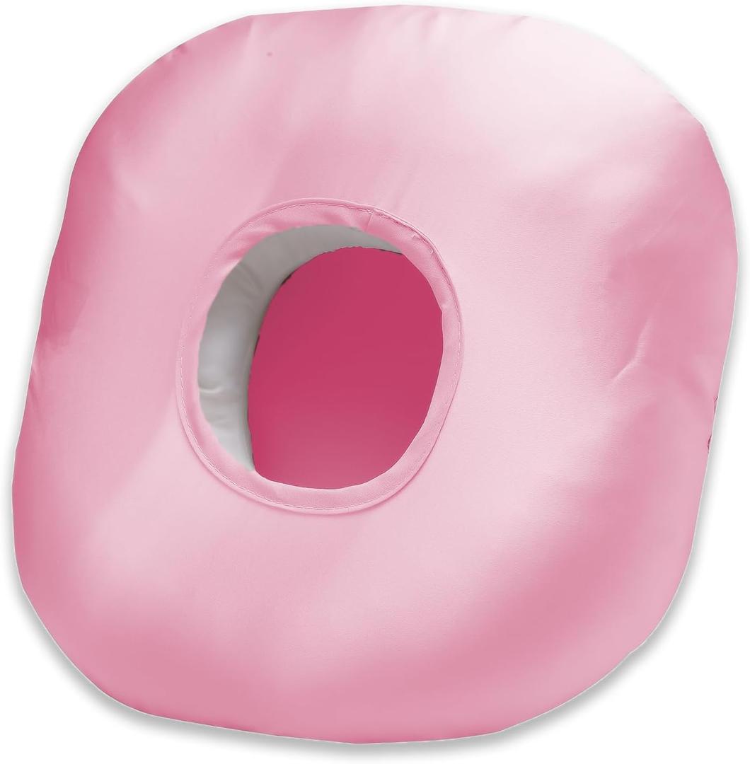 Ear Piercing Pillow for Side Sleepers with Ear Hole, Donut Pillow for Ear with Silky Pillowcase for CNH and Ear Pain Inflammation Pressure Sores Piercing, Ear Guard Pillow (Pink Silk), 9"L x 3.5"W